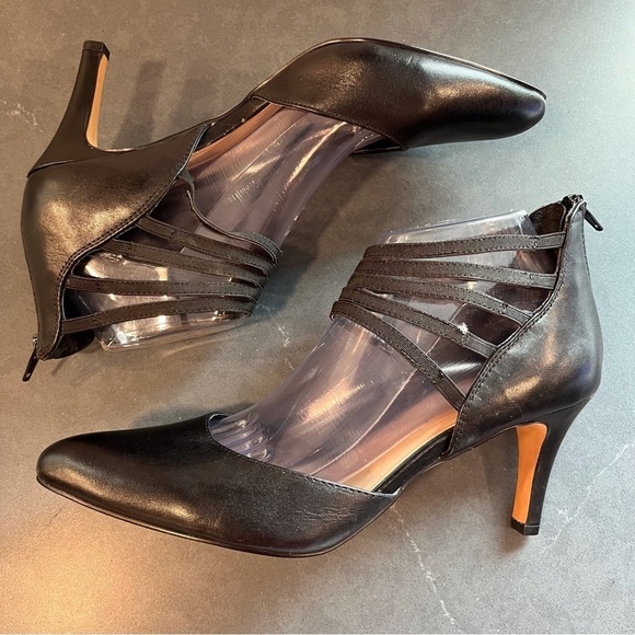 Kelly & Katie sz 9.5 black leather strappy pointy toe heels - Picture 7 of 15